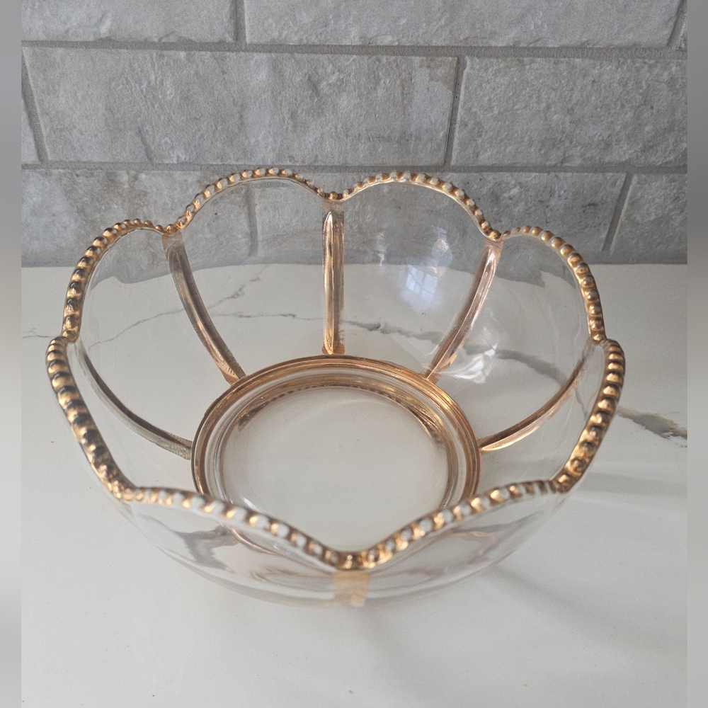 Antique Gold Tone Rimmed Riverside Glass  Master Berry Bowl